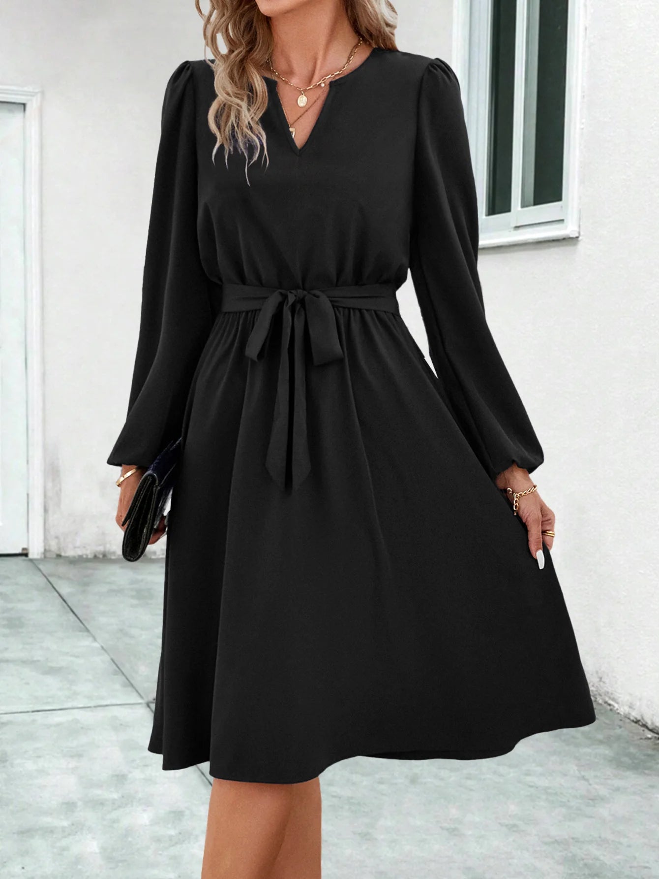V Neck Tie Dress
