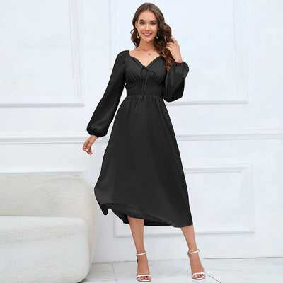 V Collar Slim T Long Sleeved Dress