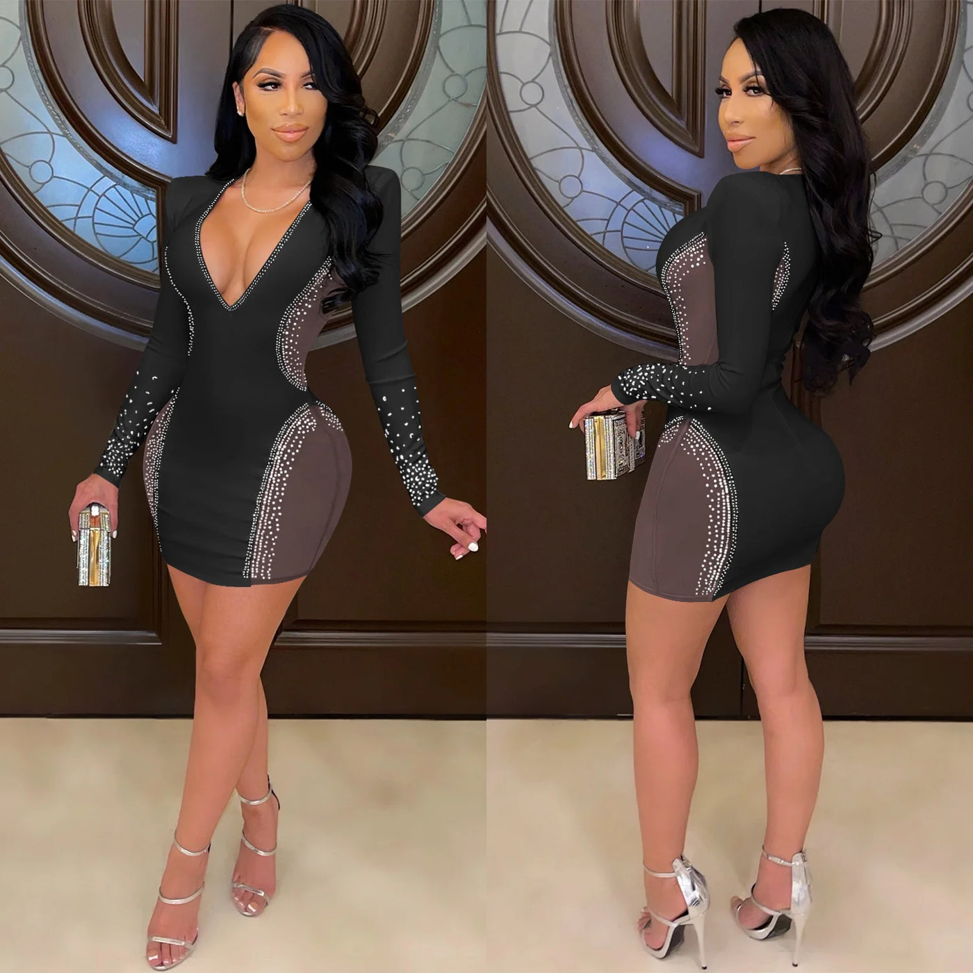 V-neck Dress With Medium Skirt