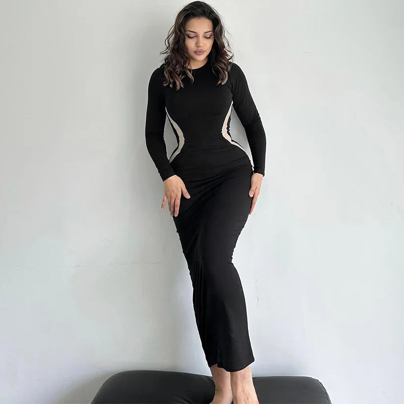 Round Neck Long Sleeve Finger Sleeve Dress