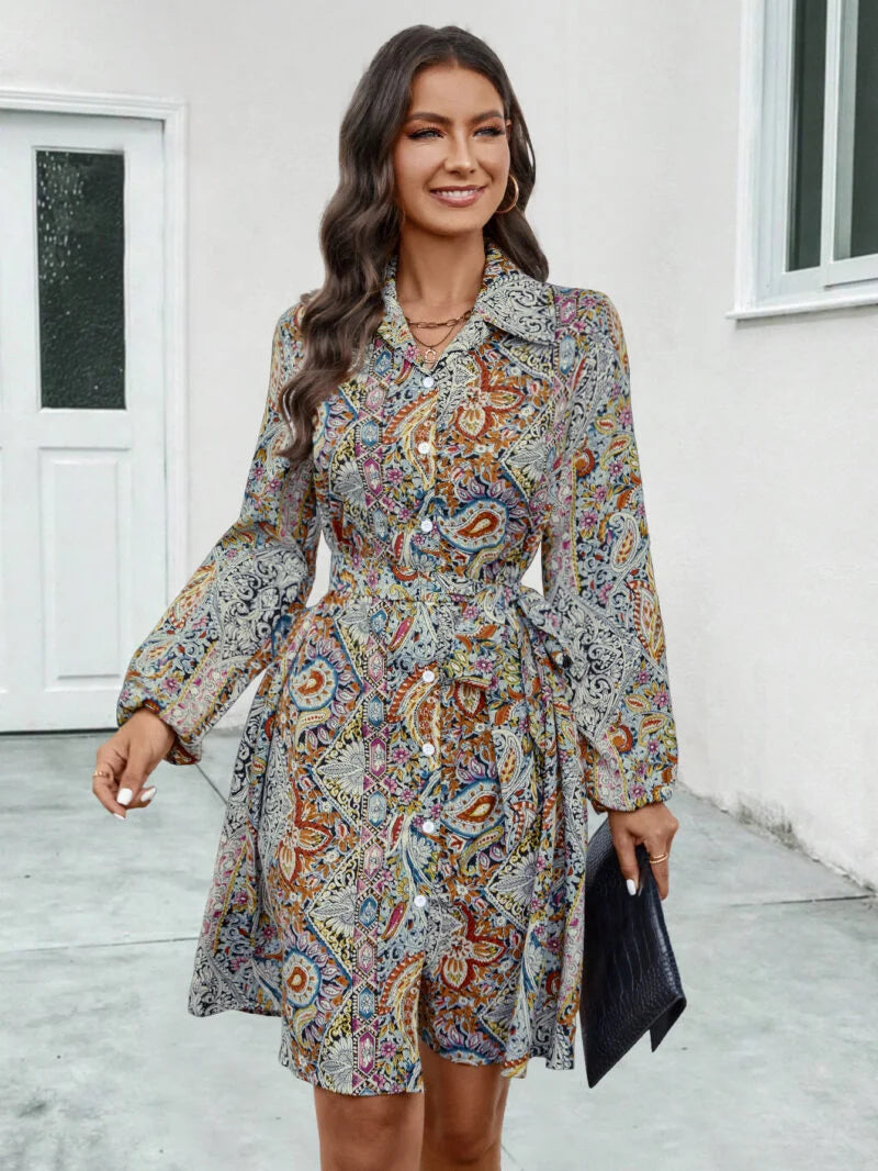 Hot Print Long Sleeved Shirt Dress