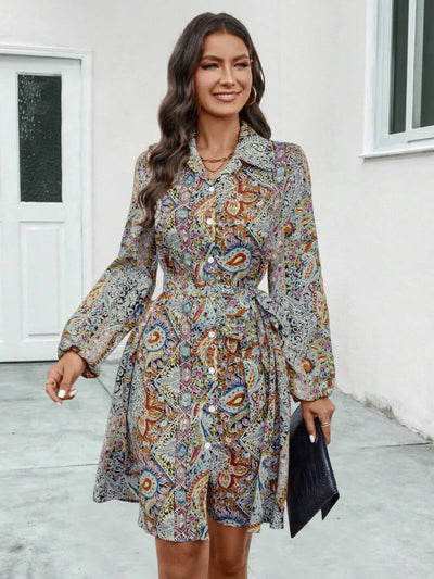 Hot Print Long Sleeved Shirt Dress