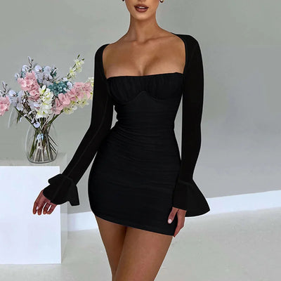 Women’s Dress Sexy Girl Long Sleeve High Waist Hip Skirt