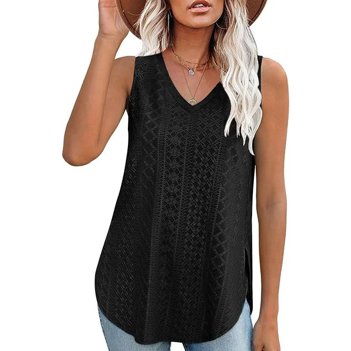 Pure Color V Neck Split T-Shirt Vest