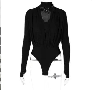 Sexy V Neck Slim Base Panel Long Sleeved Jumpsuit