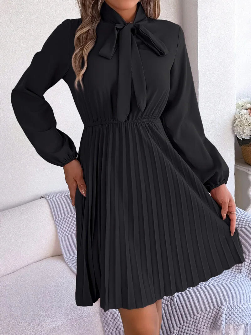 Tie Waist Long Sleeve Pleated Skirt