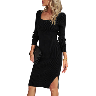 Square Neck Wool Dress And Long Skirt