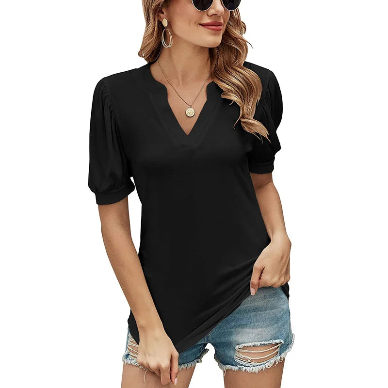 V Neck Short Sleeve Blouse