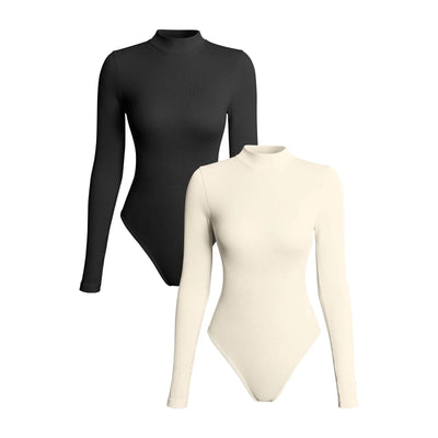 Turtleneck Tight Sexy Jumpsuit Threaded Long Sleeve Underpants