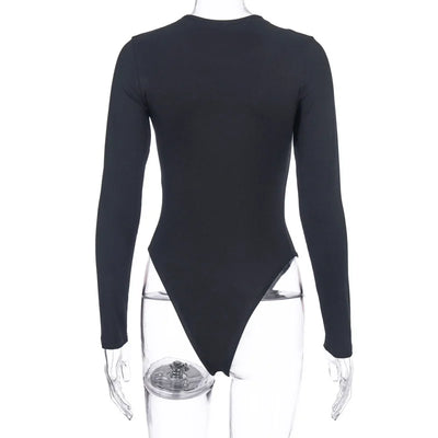 Solid Color Slim Round Neck Long Sleeve Base Jumpsuit