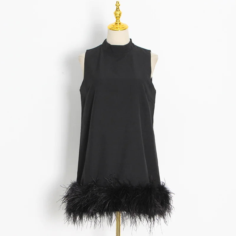 Spring Niche Design Half High Neck Sleeveless Solid Straight Leg Dress