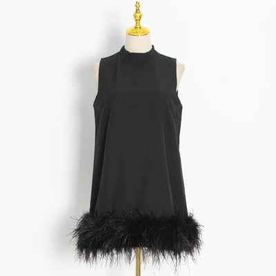 Spring Niche Design Half High Neck Sleeveless Solid Straight Leg Dress