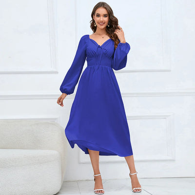 V Collar Slim T Long Sleeved Dress