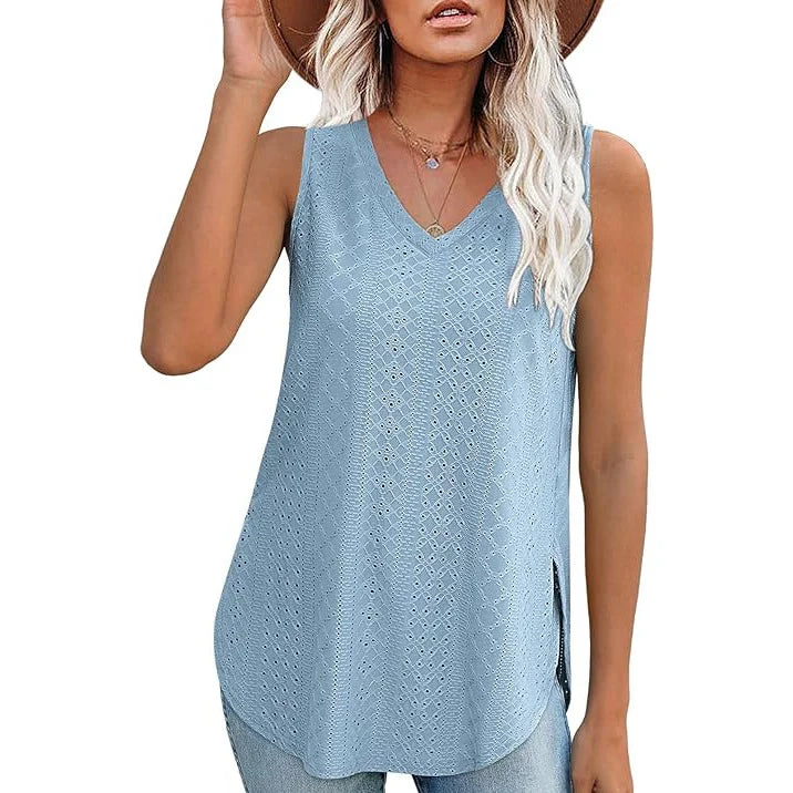 Pure Color V Neck Split T-Shirt Vest