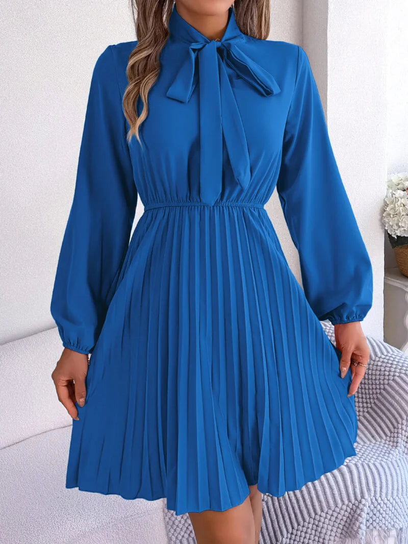 Tie Waist Long Sleeve Pleated Skirt