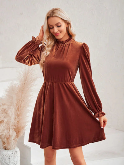 Velvet Solid Color Waist Dress