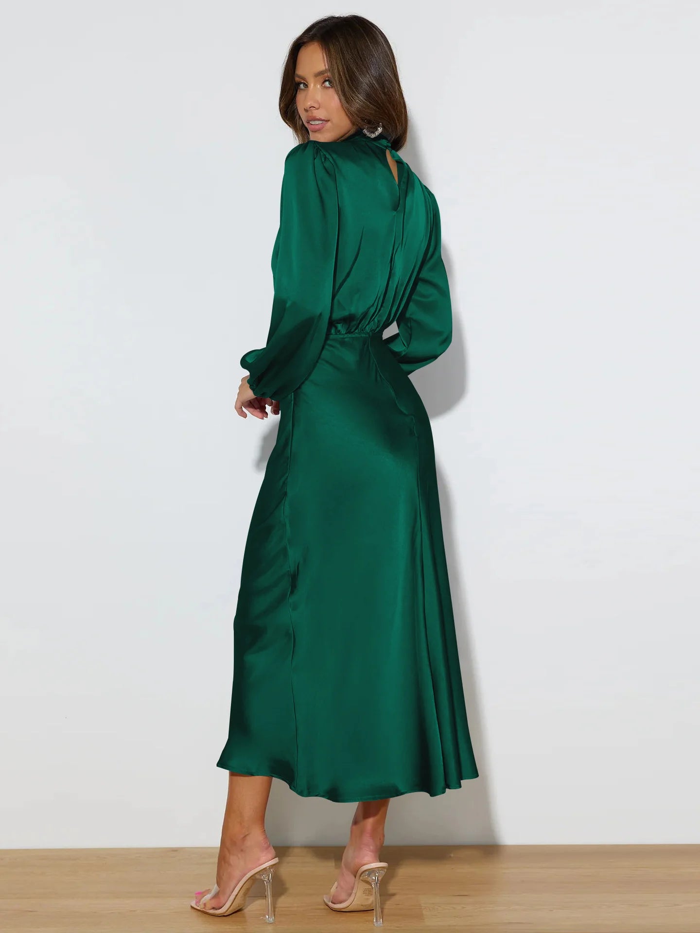 High Class Feeling Satin Long Sleeved Loose Dress