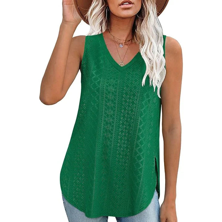 Pure Color V Neck Split T-Shirt Vest