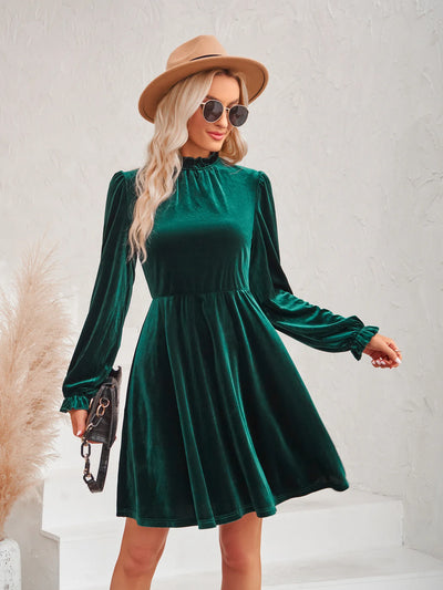 Velvet Solid Color Waist Dress