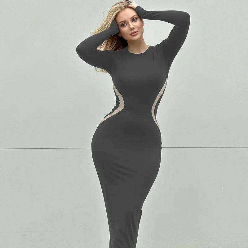 Round Neck Long Sleeve Finger Sleeve Dress