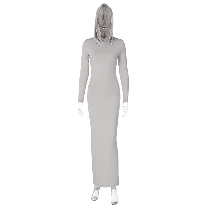 Hooded Back Slit Solid Color Dress