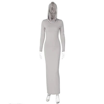 Hooded Back Slit Solid Color Dress