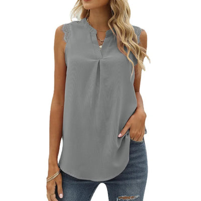 Shirt V Neck Sleeveless Lace Blouse