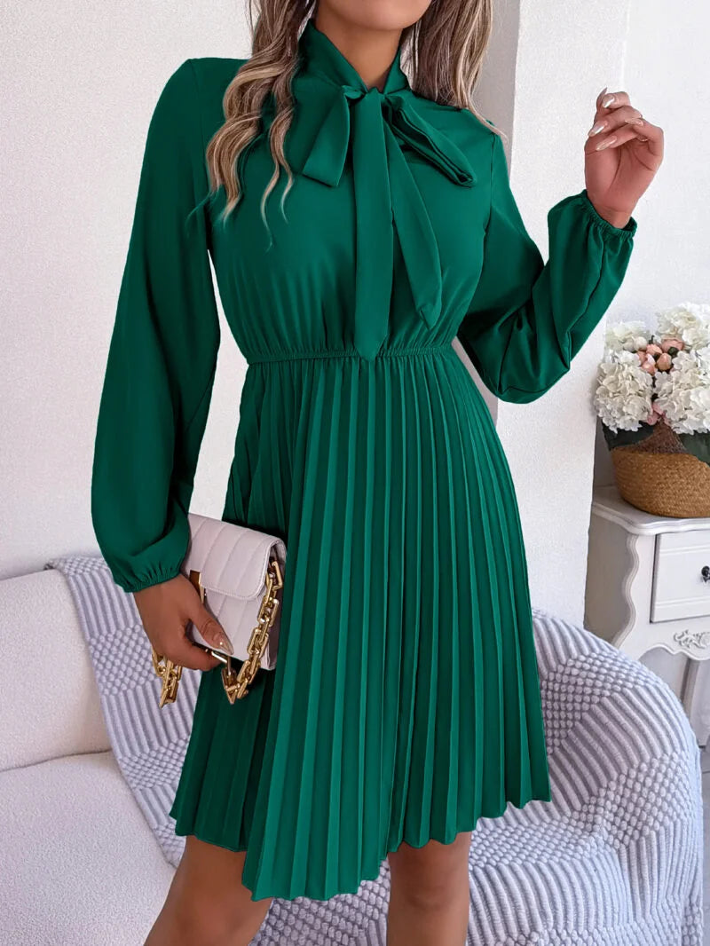 Tie Waist Long Sleeve Pleated Skirt