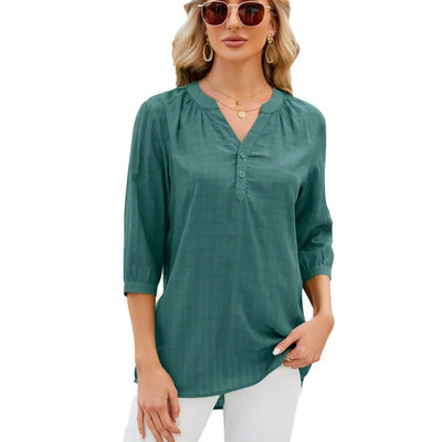 V Collar Loose Five Sleeve Blouse Woman