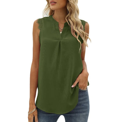Shirt V Neck Sleeveless Lace Blouse