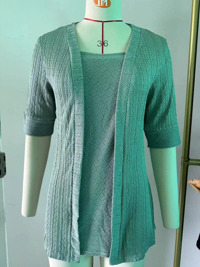 Pure Color Square Collar Stitching Five Quarter Sleeve T-Shirt Spot