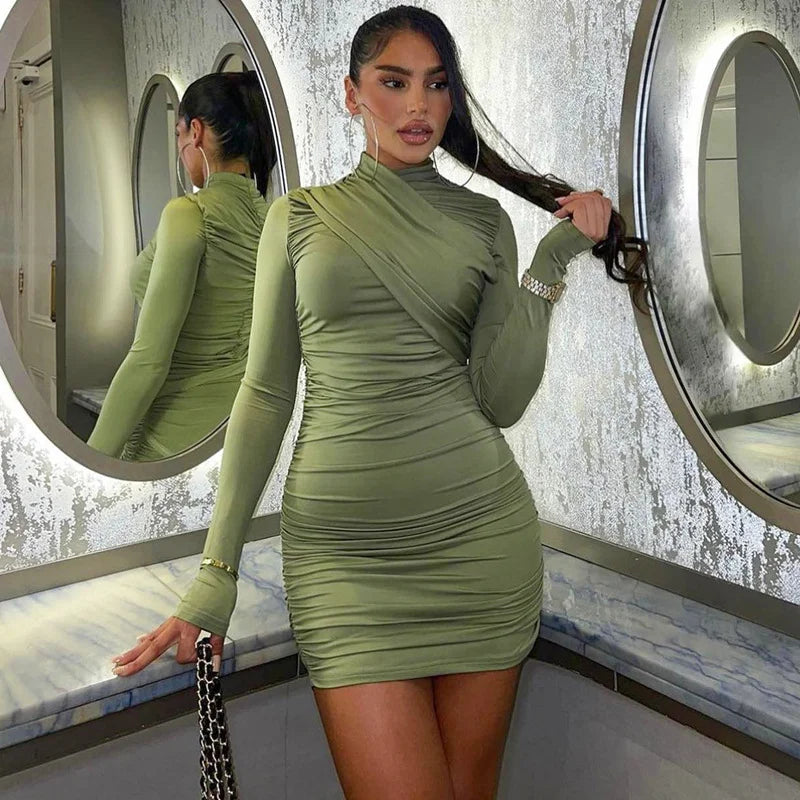 Solid Color Long Sleeved Hip Wrap Short Skirt