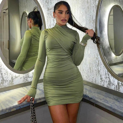 Solid Color Long Sleeved Hip Wrap Short Skirt
