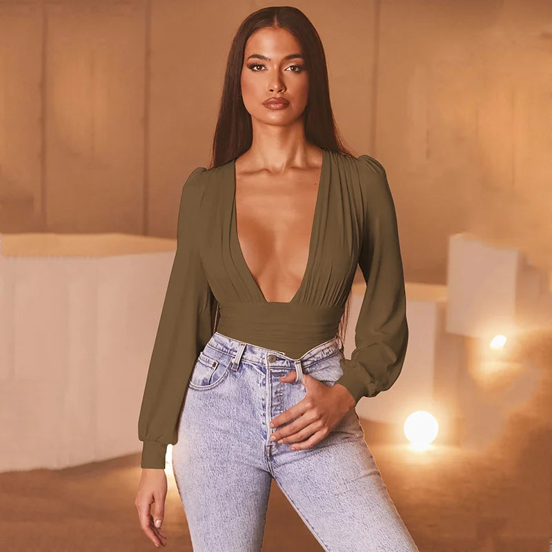 Women’s Sexy Long Sleeved Deep V