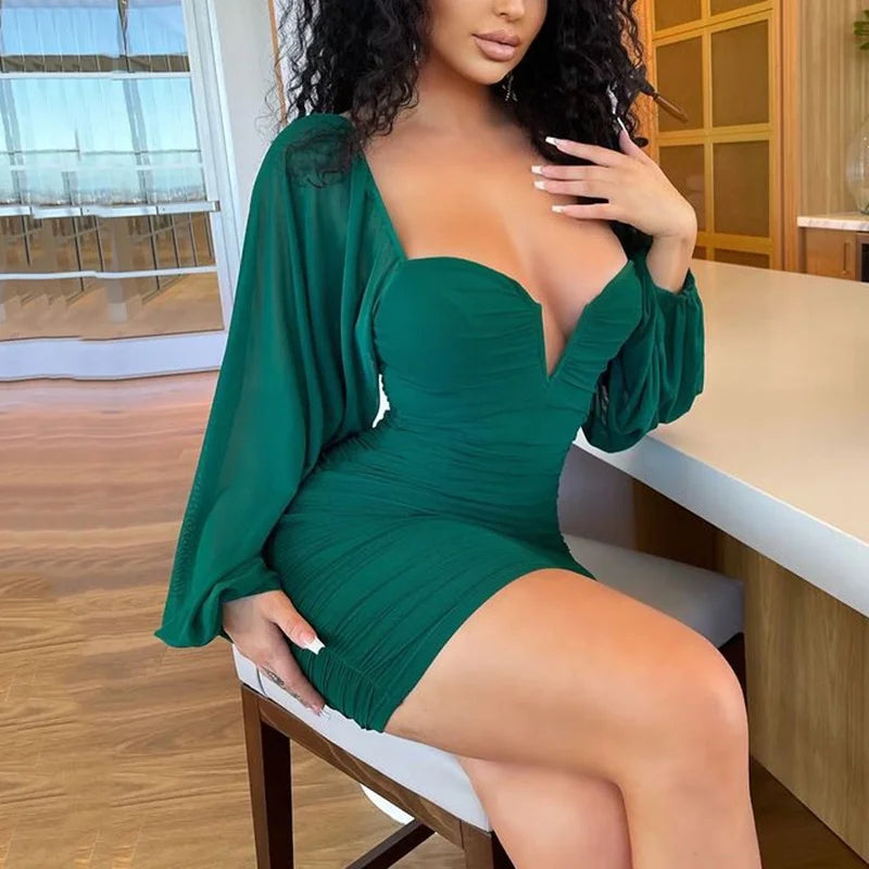 Gauze Long Sleeved Halter Dress Women