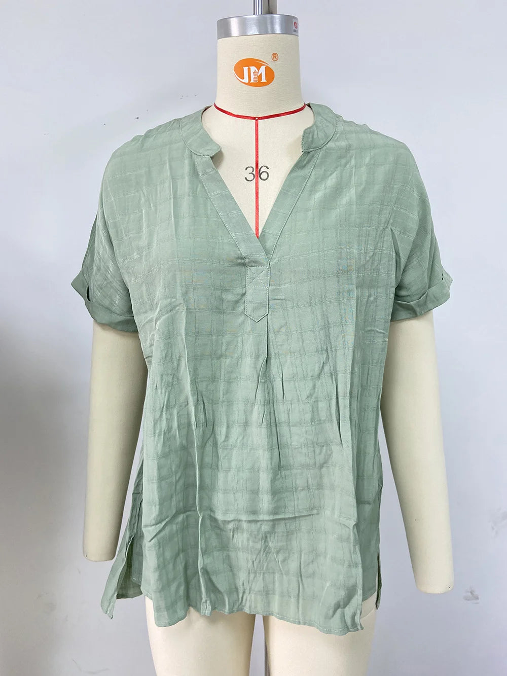 Cross Border New Thin V Neck Casual Sleeve Solid Color Blouse