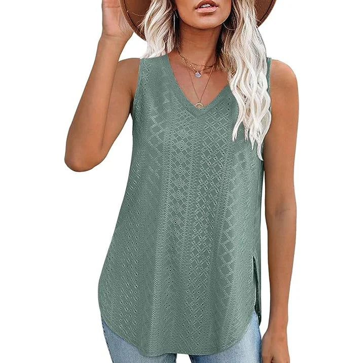 Pure Color V Neck Split T-Shirt Vest