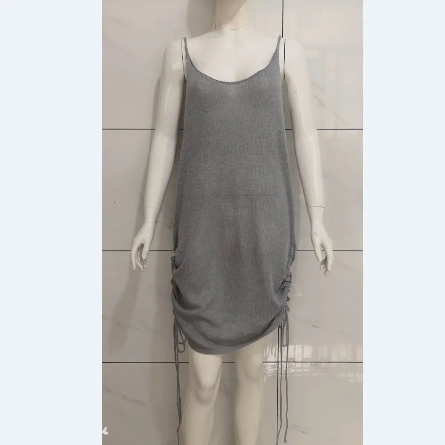 Sleeveless Straps Loose Beach Halter Sweater Dress Needle