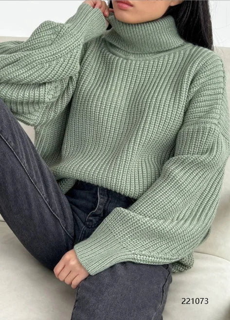 Thickened Loose High Necked Wool Large Casual Pure Color Sweater