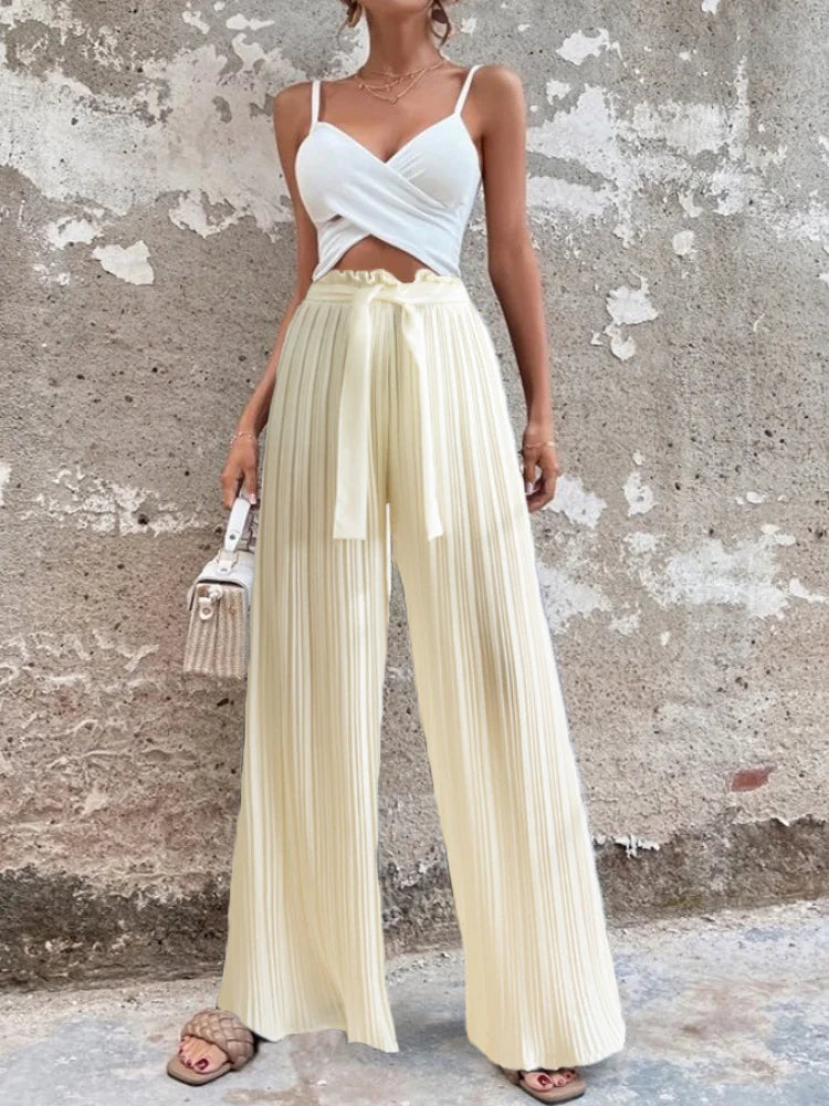 100 Pleated Drape Wide Leg Pants