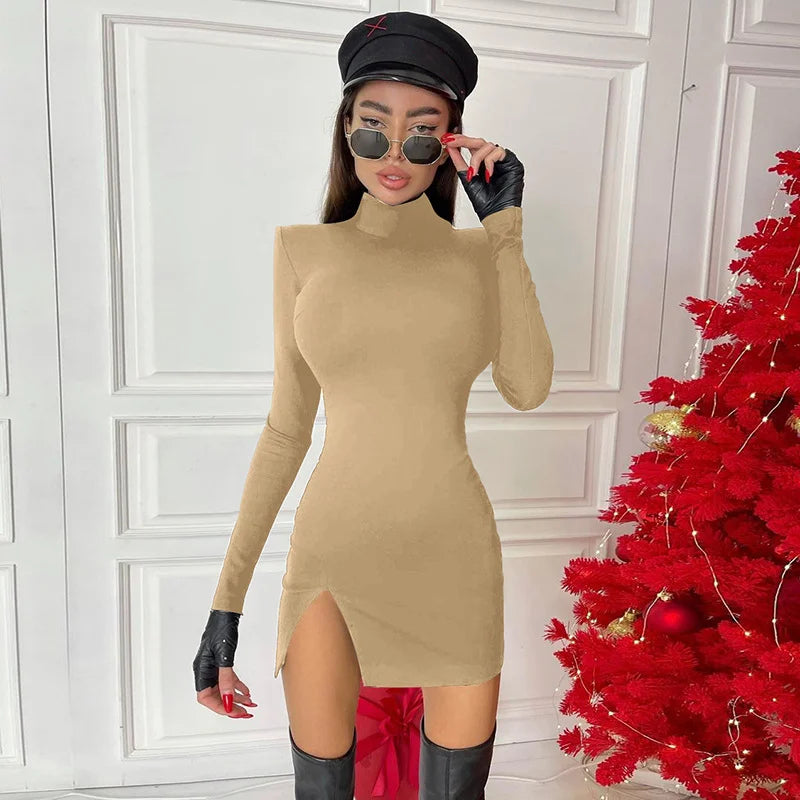 Long Sleeve High Neck Temperament Skirt