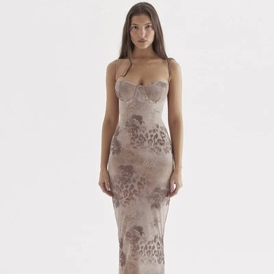 Long Dress With Floral Print Straps