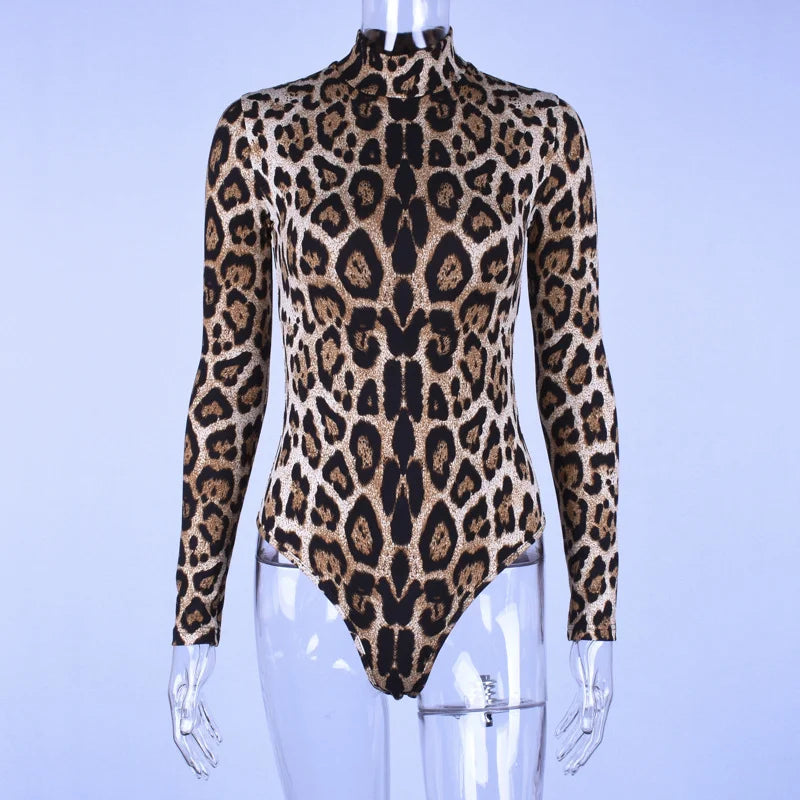 Slim High Neck Skinny Printed Long Sleeved Jumpsuit