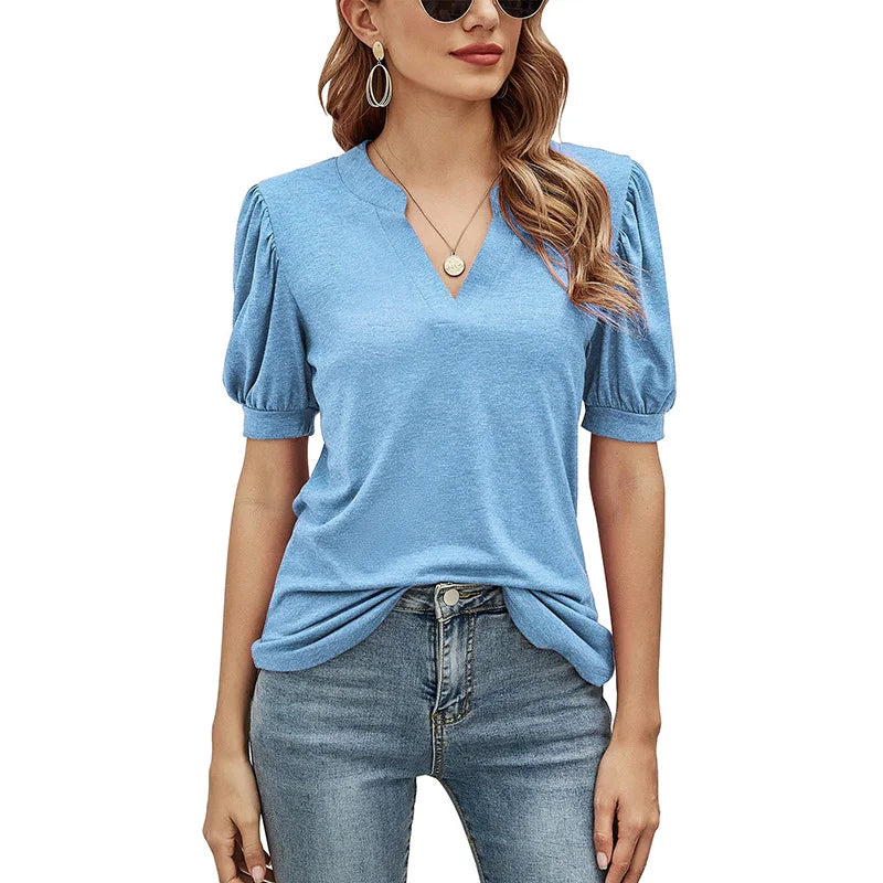 V Neck Short Sleeve Blouse