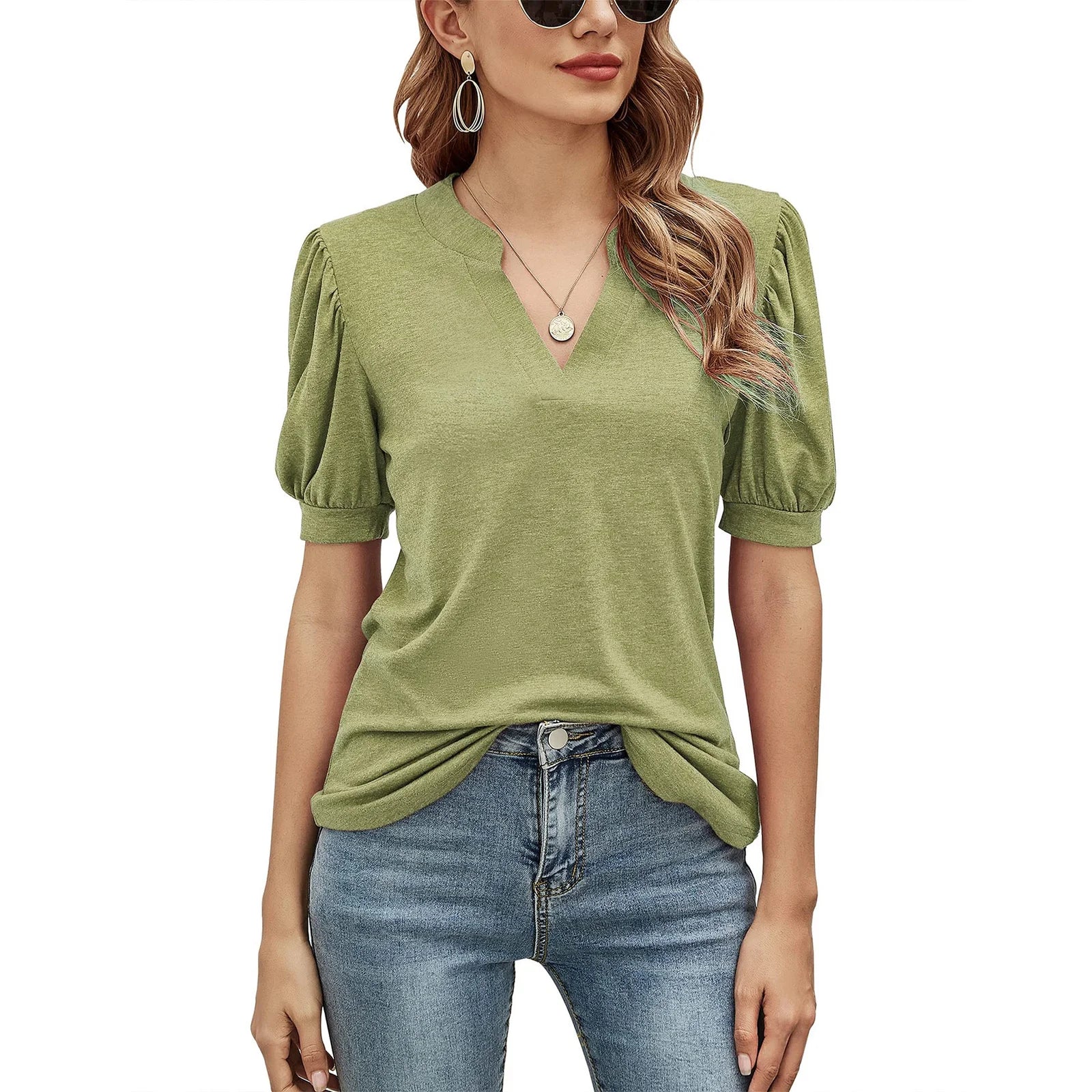 V Neck Short Sleeve Blouse