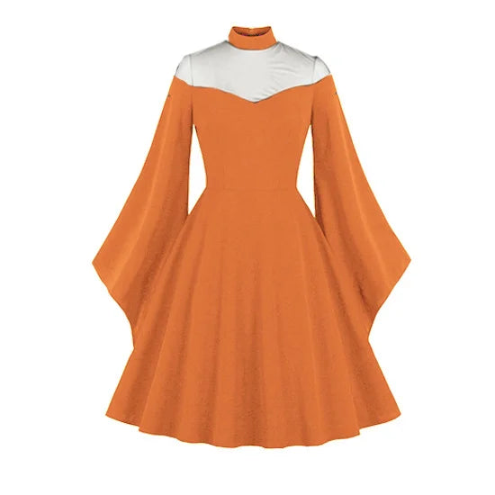 Black Queen Mesh Bell Sleeve Panel Vintage Dress