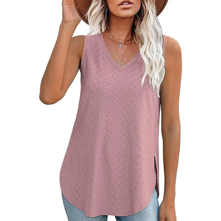 Pure Color V Neck Split T-Shirt Vest