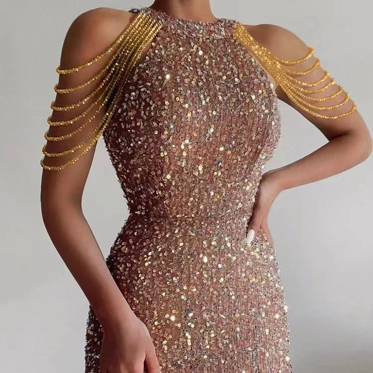 Short Sequin and Crystal Tassel Dress