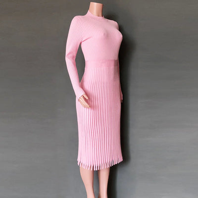Wool Dress Pure Color Pleated Knitted Slim Dress