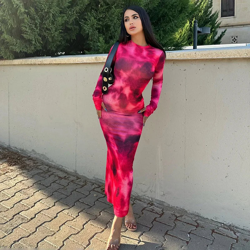 New Tie Dye Long Sleeve Slim Fit Babes Dress Women